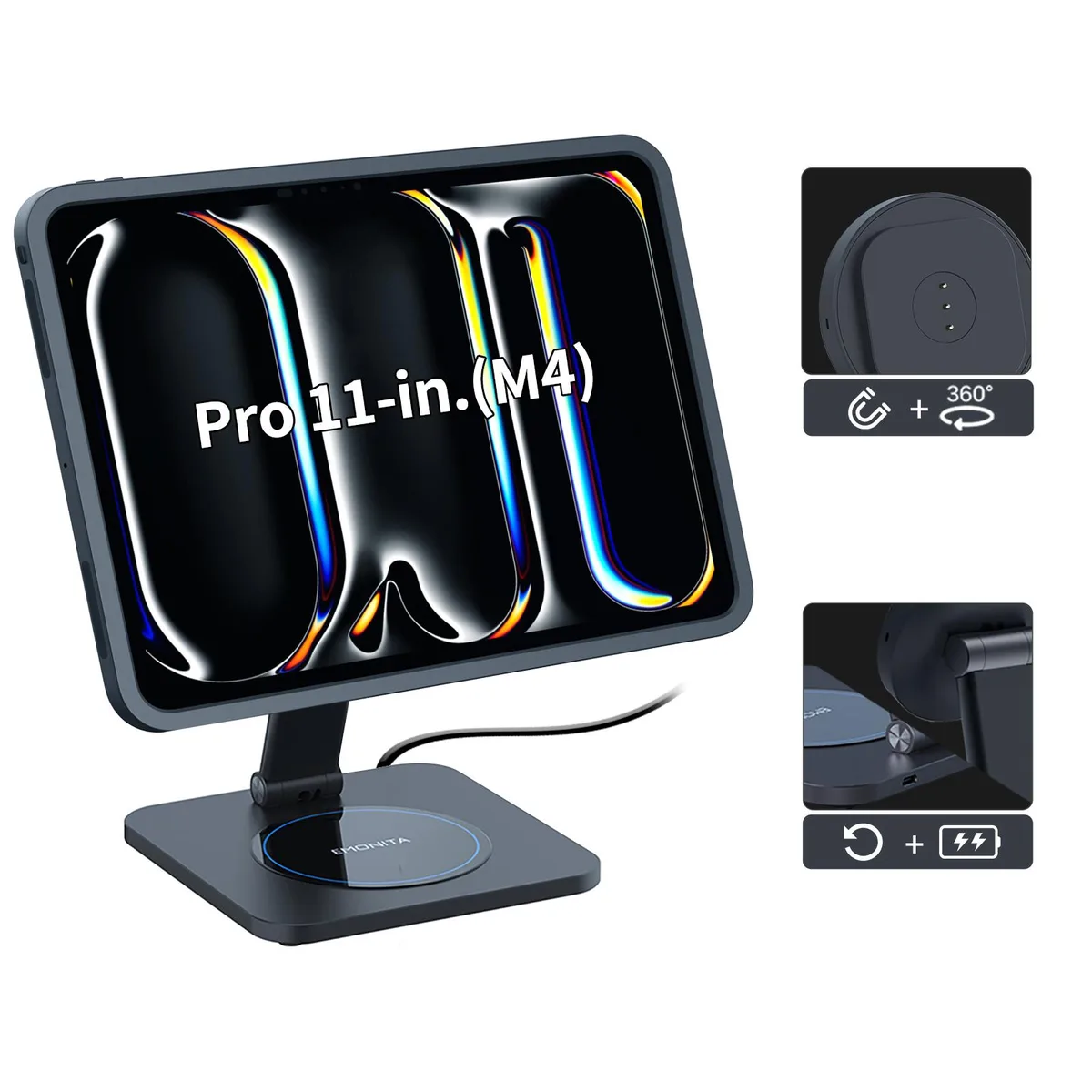 EMONITA EMONITA Foldable Magnetic iPad Stand with Charging Case for iPad Pro 11" M4 M5 Black — product photo