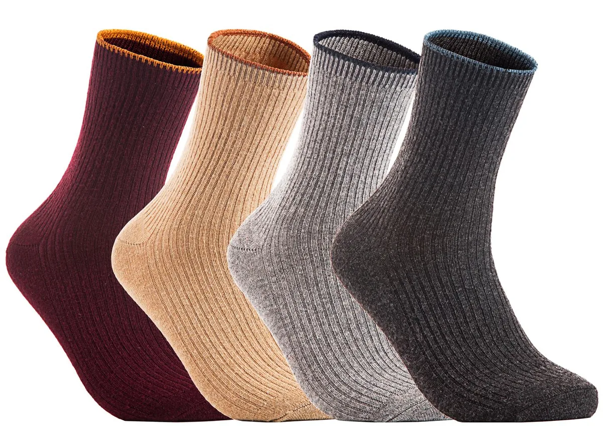 Four pairs of women's wool crew socks in assorted colours