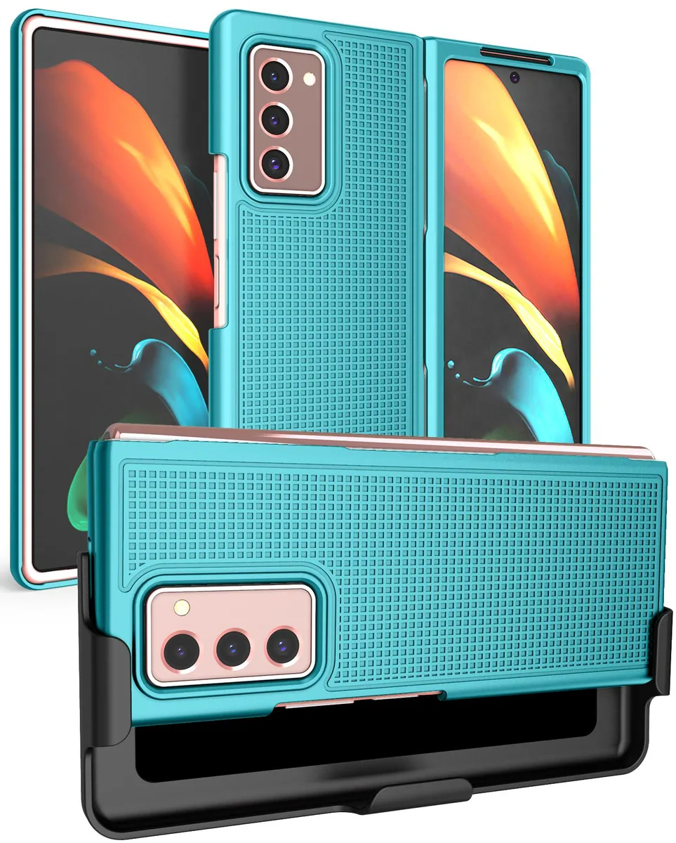 Nakedcellphone Nakedcellphone Grid Case + Belt Clip Holster Combo Teal for Samsung Galaxy Z Fold 2 5G SM-F916 — product photo
