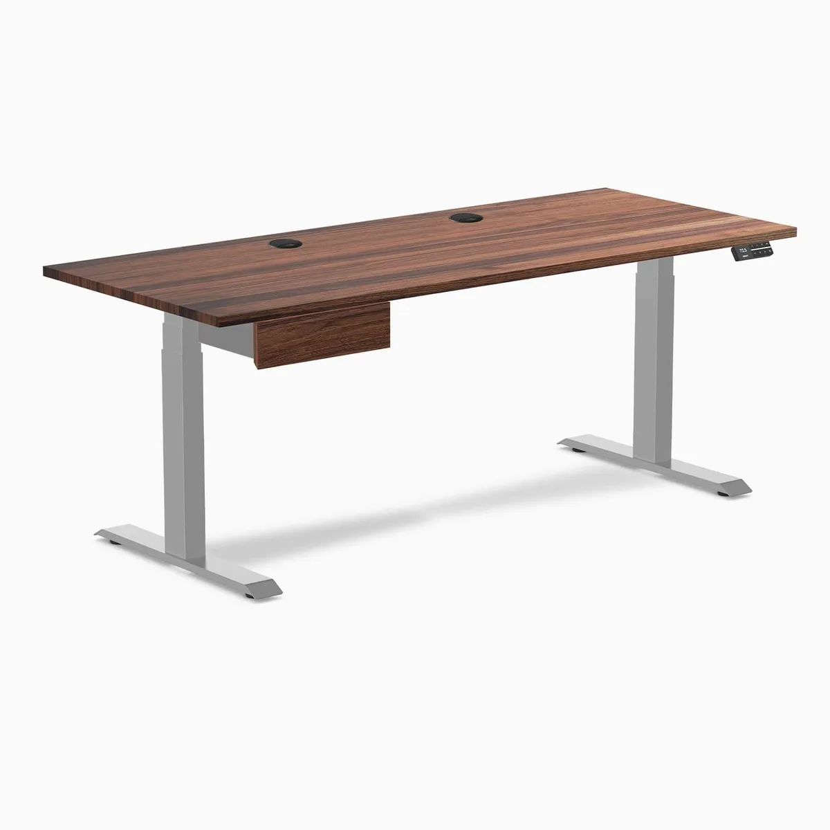 Desky Desky Dual Hardwood Standing Desk Walnut 72 x 30 inches with Grommets Grey — product photo