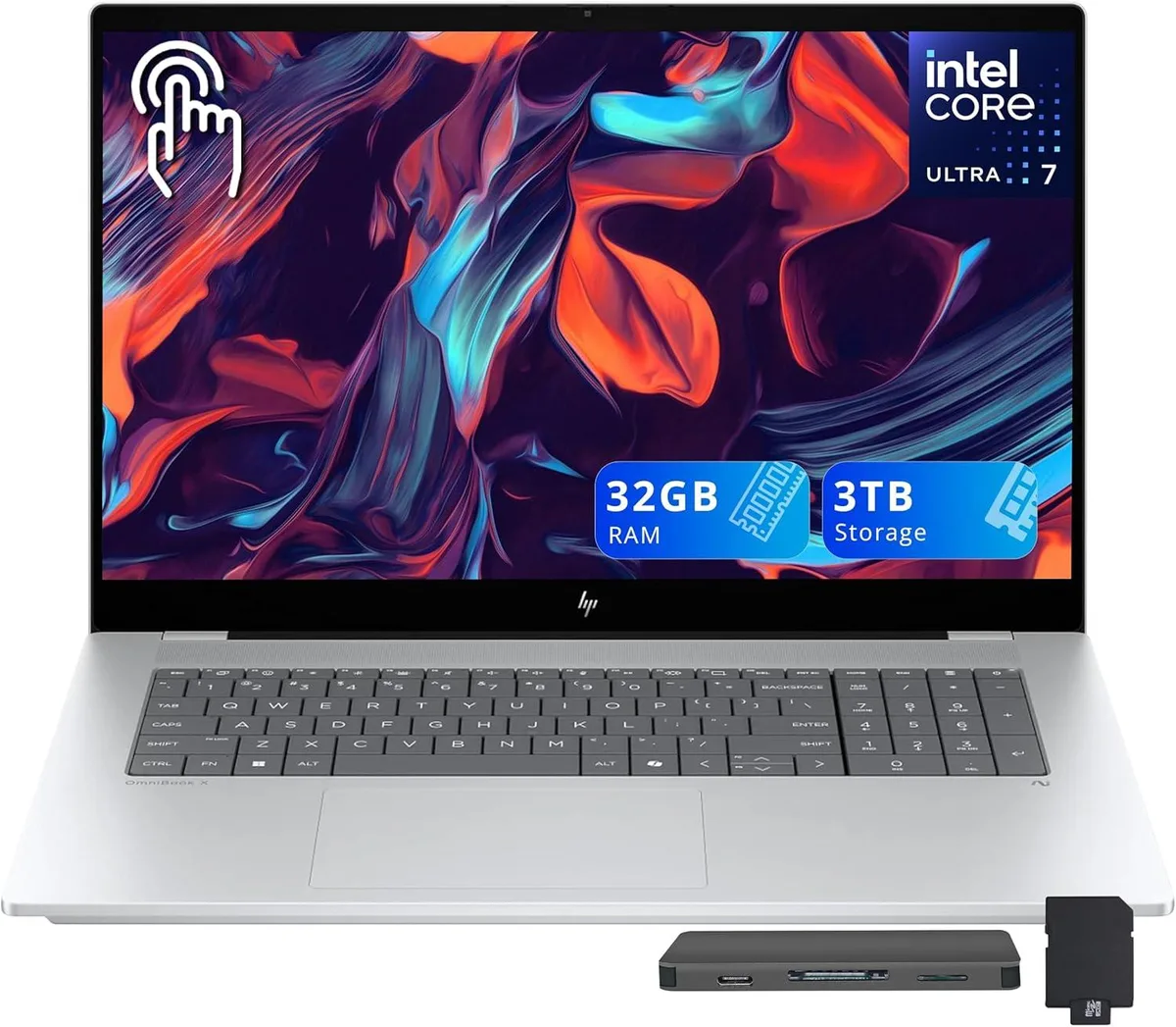 HP HP Omnibook 7 17.3" FHD Touch business laptop, Core Ultra 7 258V, 32GB DDR5, 2TB SSD, Arc 140V, Silver — product photo