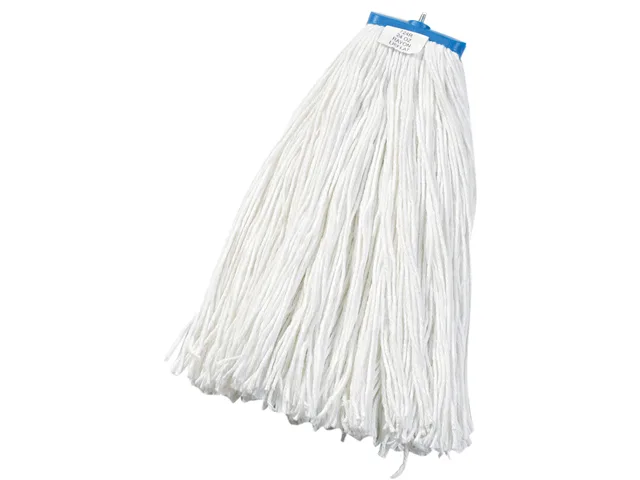 White cut-end rayon mop head with galvanized metal band and threaded bolt head