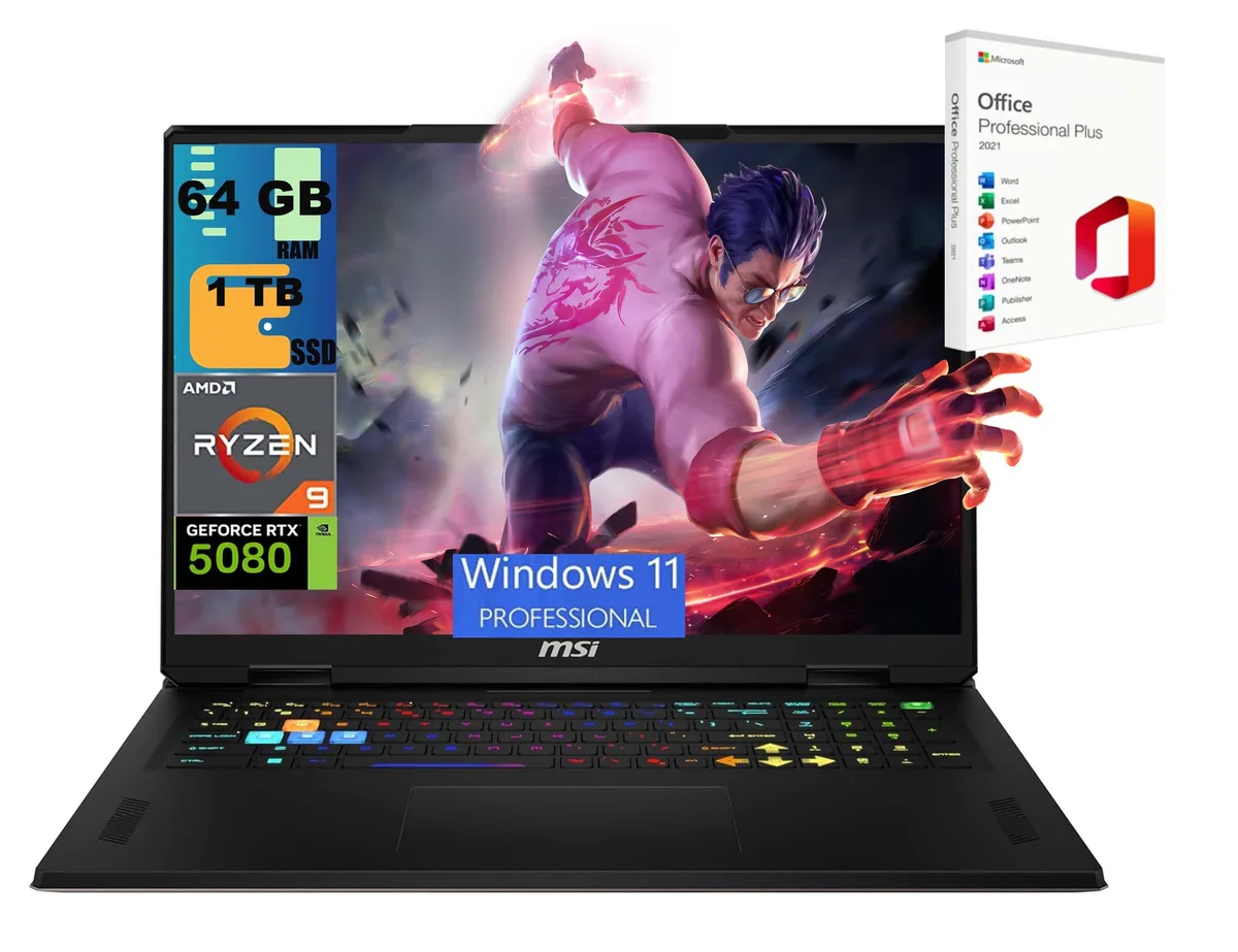 MSI MSI Vector A18 gaming laptop Gray 18" QHD+ 240Hz Ryzen 9 9955HX RTX 5080 64GB 1TB — product photo
