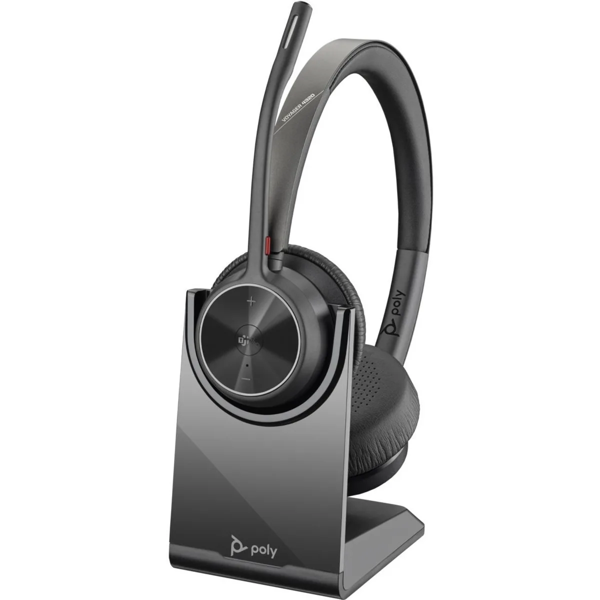 HP HP 77Y99AA Voyager 4320 UC headset with BT700 adapter and charging stand — product photo
