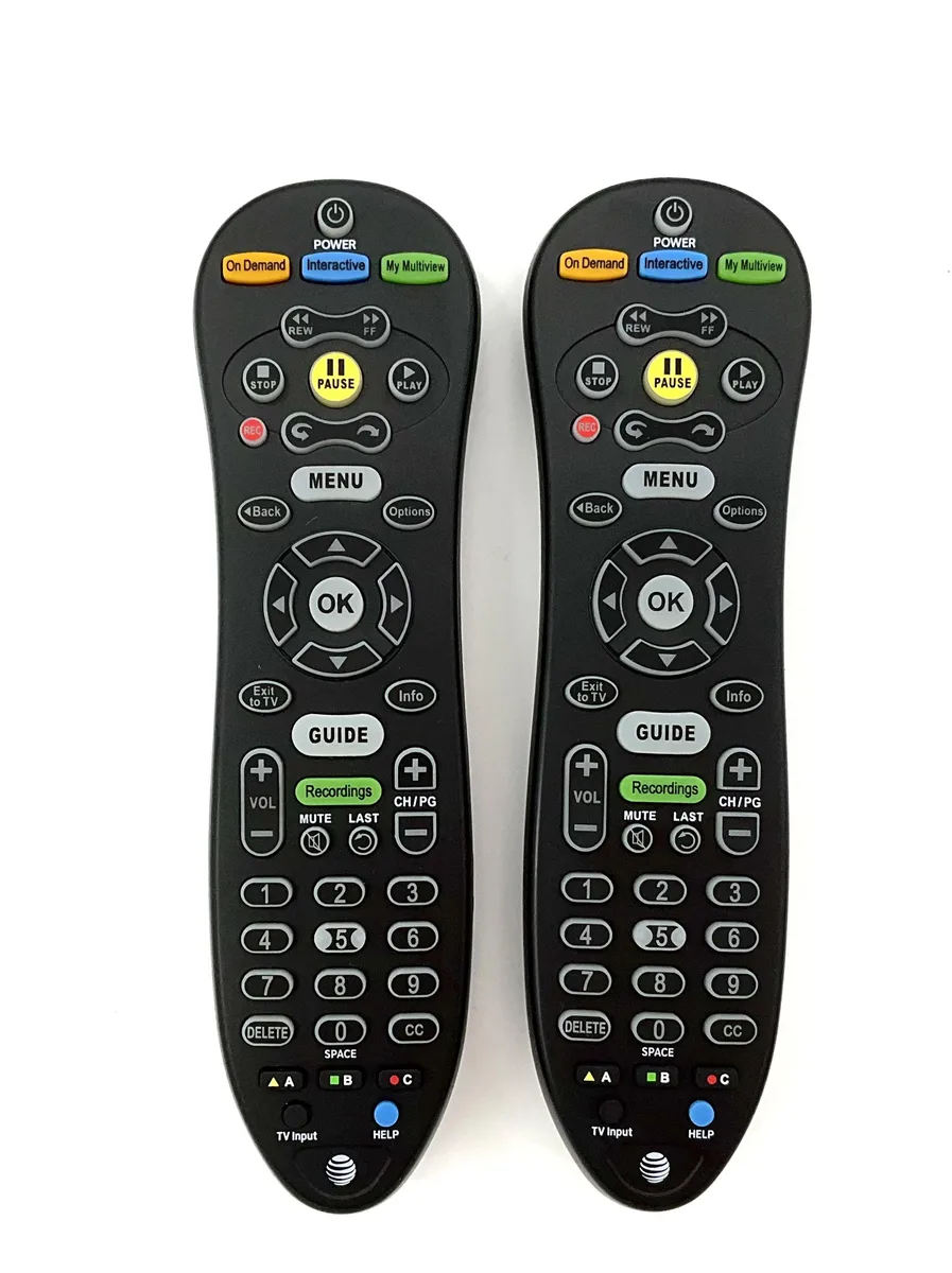 Two slim black universal remotes side by side