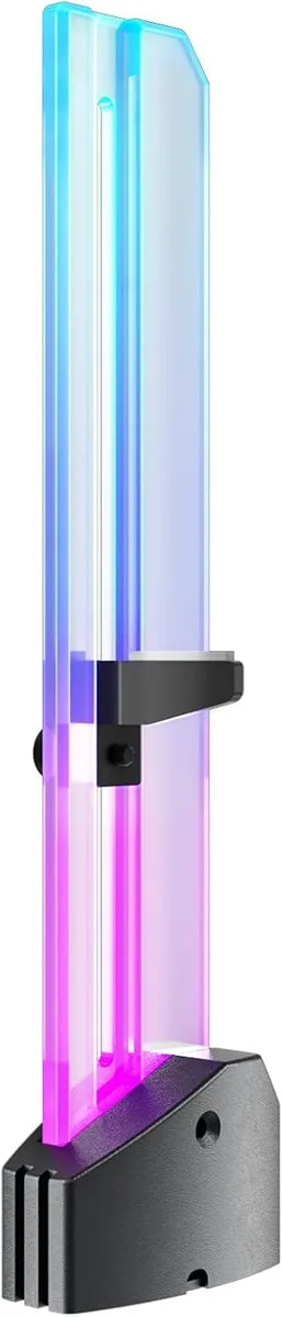 Black transparent acrylic GPU brace with magnetic aluminium base, adjustable to 20 cm, 5V ARGB lighting