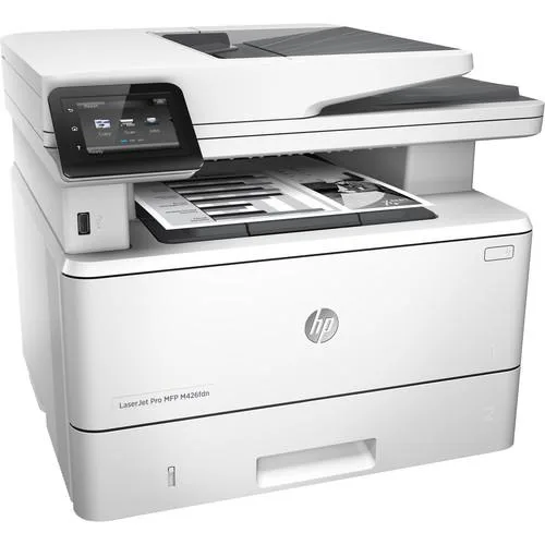 White boxy multifunction mono laser printer with 3.0 inch colour touchscreen and 50-sheet ADF