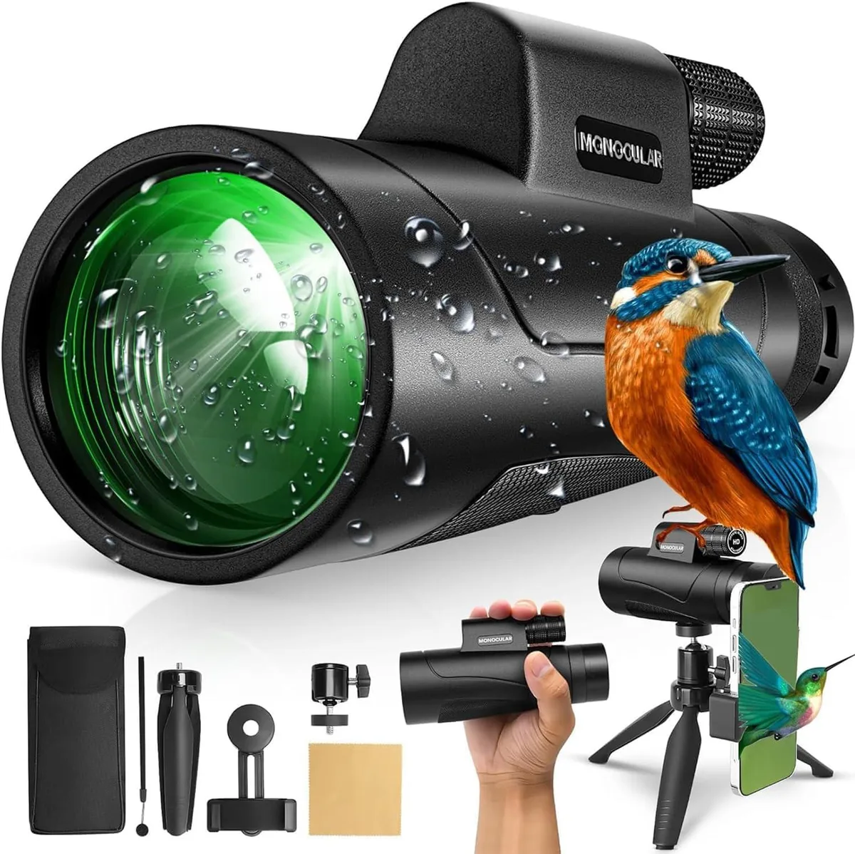 80x100 Monocular Telescope 50mm 10x Black 2026 Update — product photo