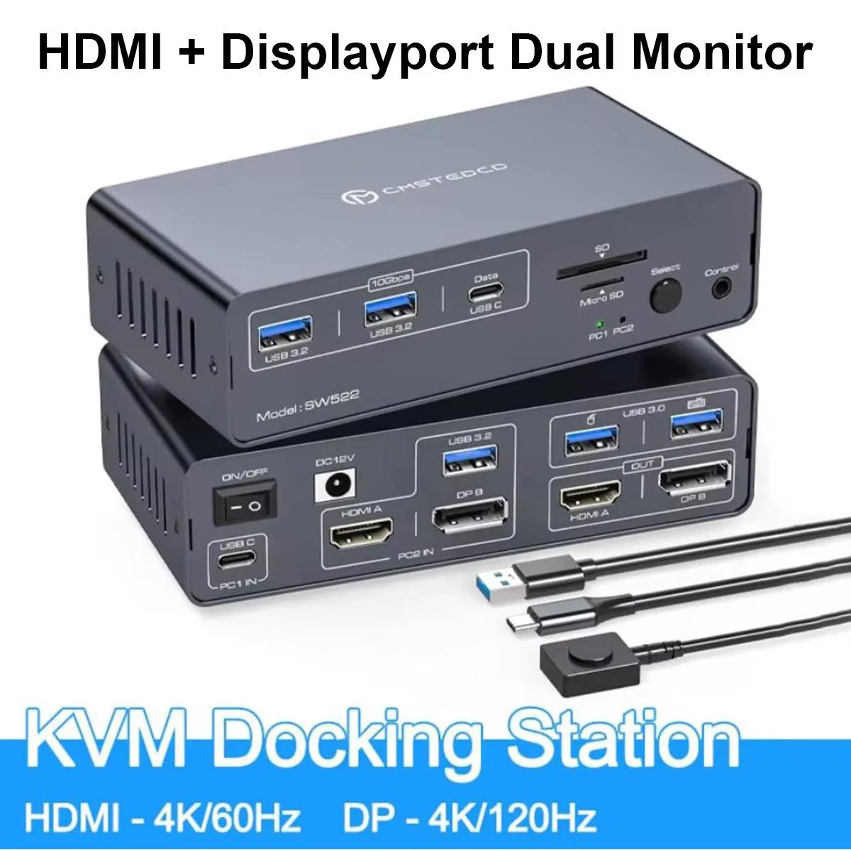 Hitoor Hitoor SW522 KVM Switch 4K60Hz HDMI 4K120Hz DP 10Gbps USB-C 13-in-1 — product photo