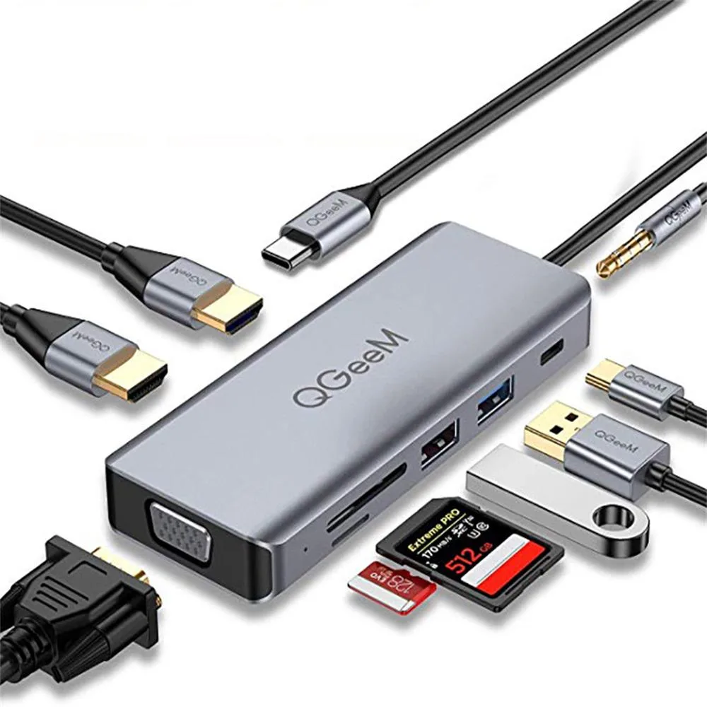 QGeeM QGeeM QG-UH09-2 9-in-1 USB-C Docking Station Gray — product photo