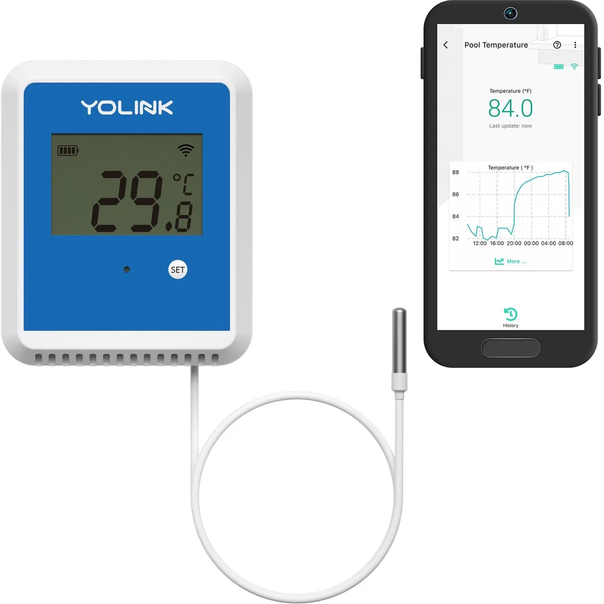 White rectangular sensor with probe and wall mounting bracket