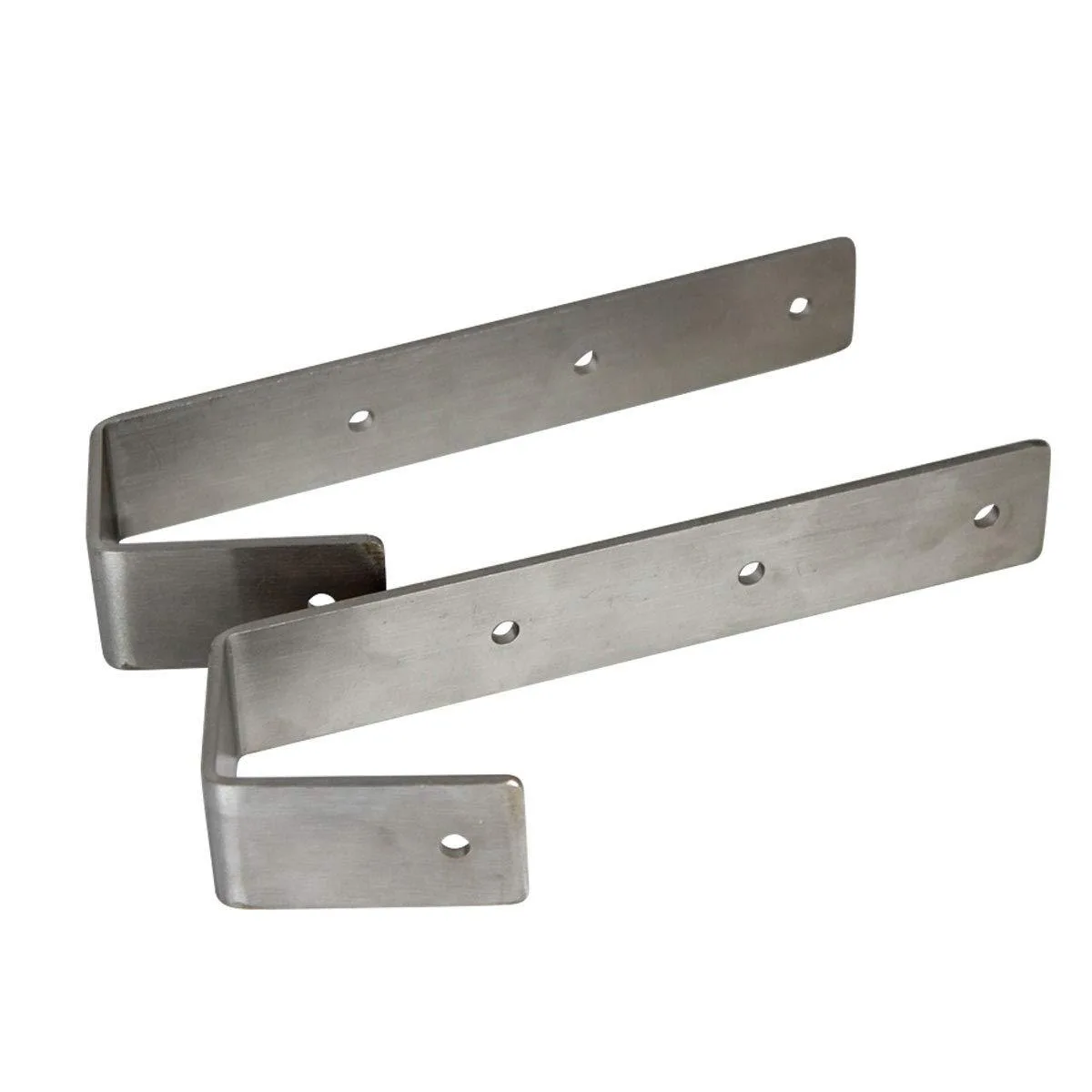 Two stainless steel bunk bed ladder hooks with curved ends and adjustable inside width 1.6 to 2.3 inches, length 6.3 inches