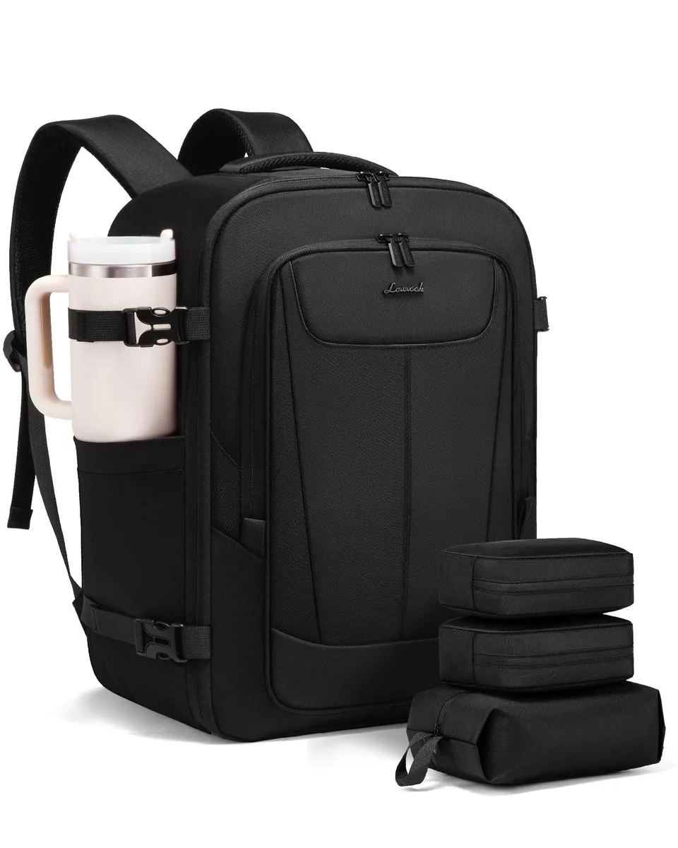 V2 Technologies V2 Technologies 45L Travel Backpack with 3 Packing Cubes, 180° Open, 17.3" Laptop, Black — product photo