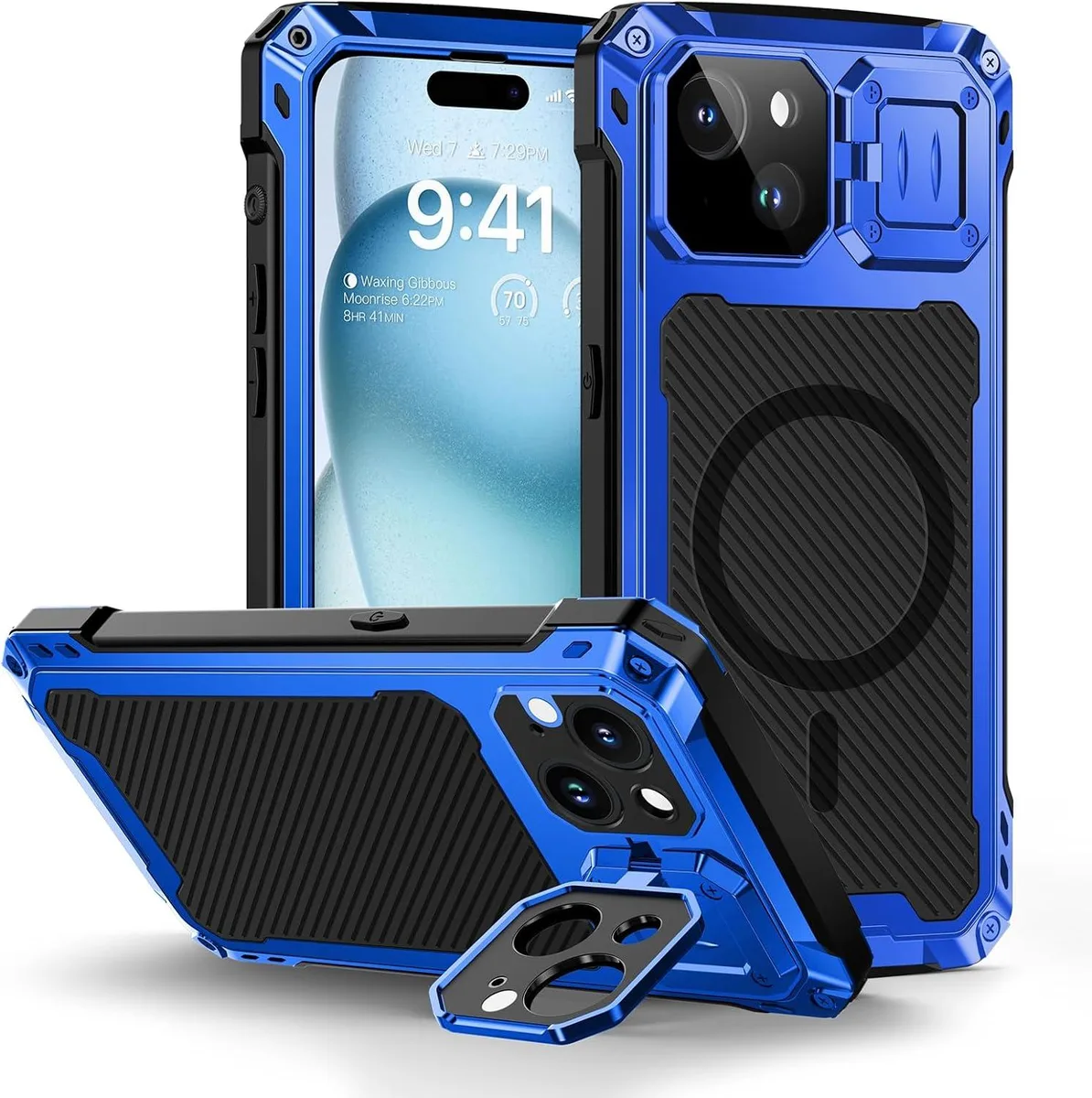 Transcend Transcend iPhone 15 Metal Case with Kickstand and Screen Protector Blue — product photo