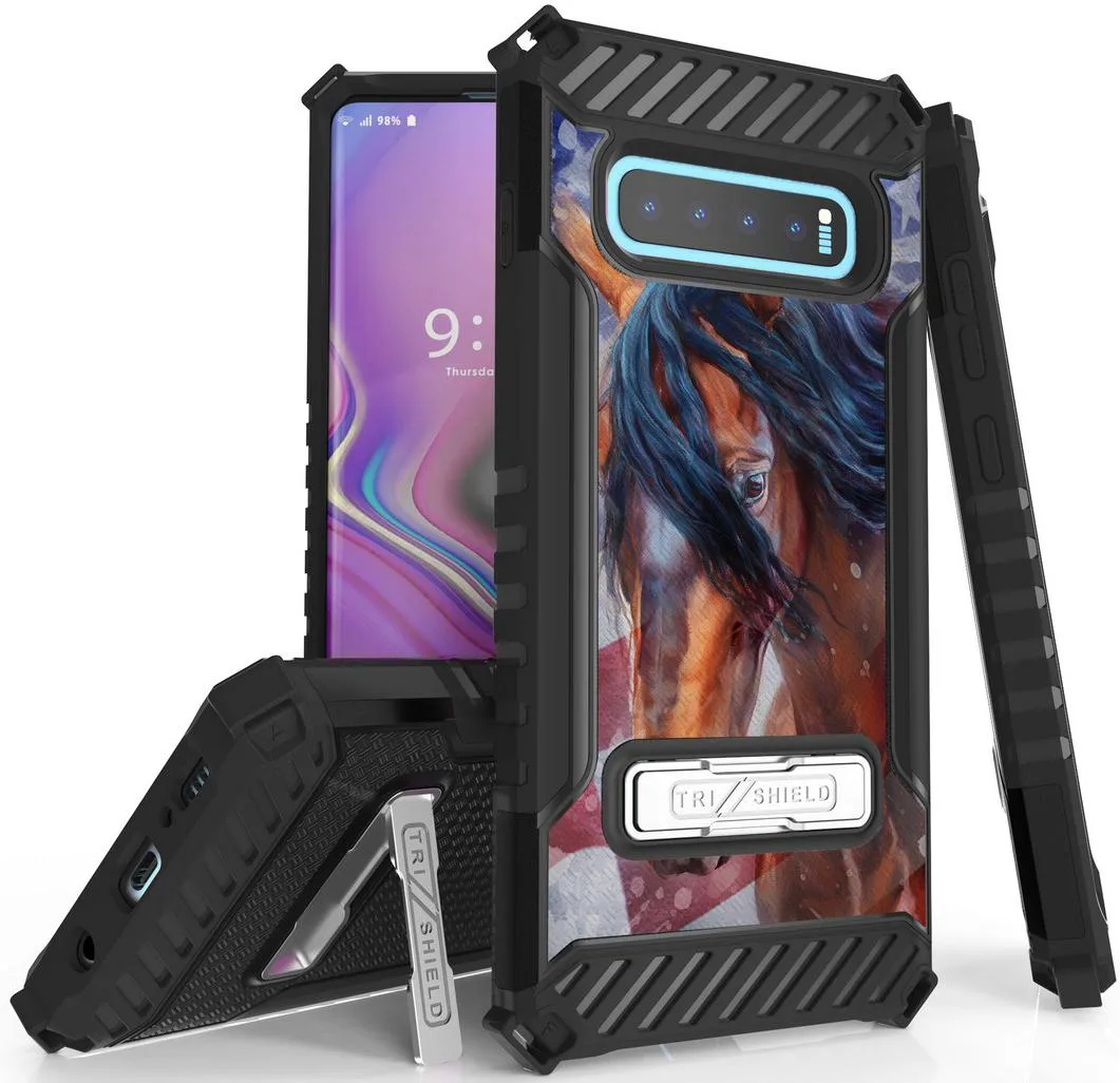 Nakedcellphone Nakedcellphone Tri-Shield Kickstand Case + Lanyard Strap for Samsung Galaxy S10 Plus - American Horse — product photo