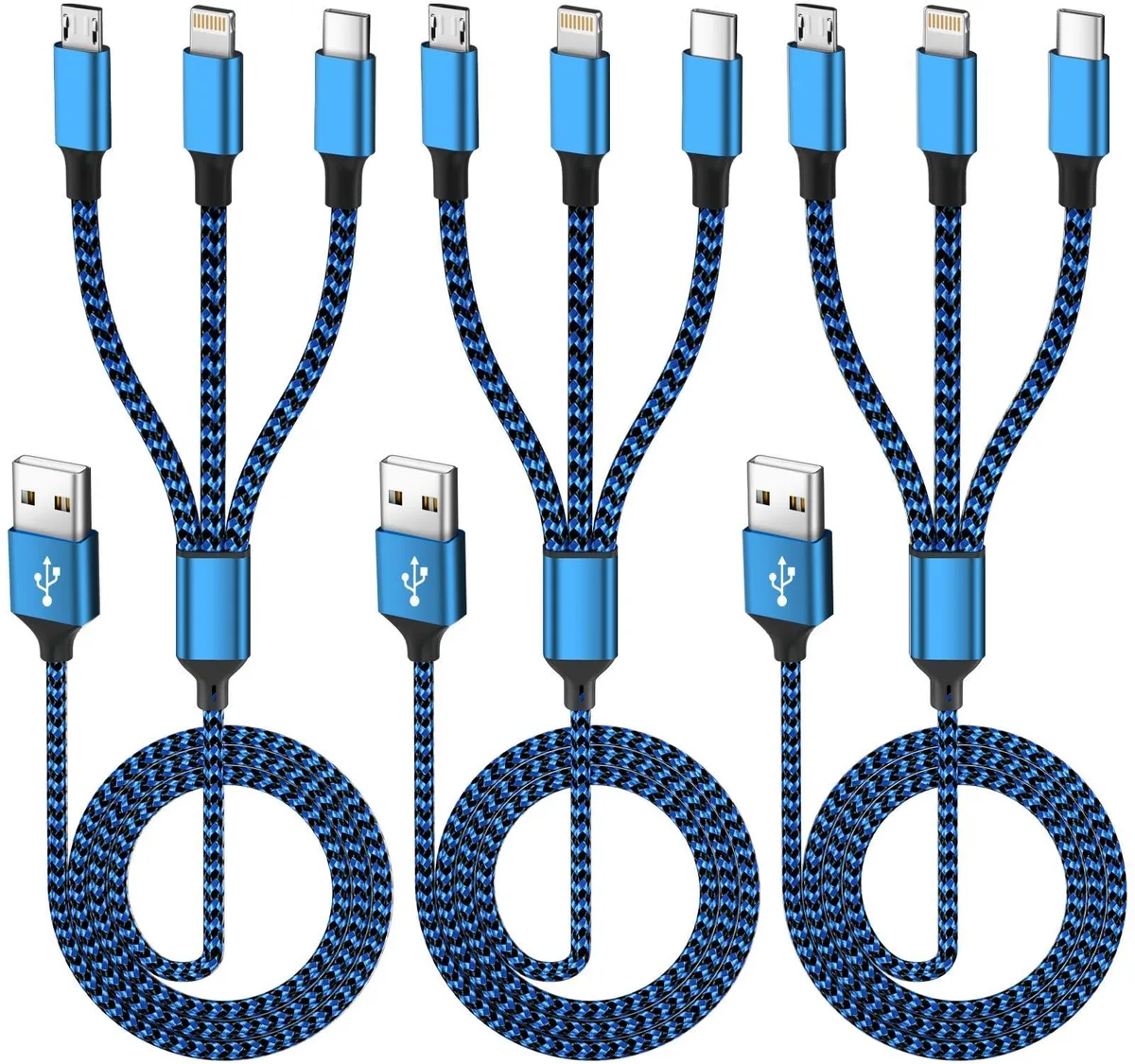  IDISON 3 in 1 Lightning Cable 3 Pack 4FT BlueBlack — product photo