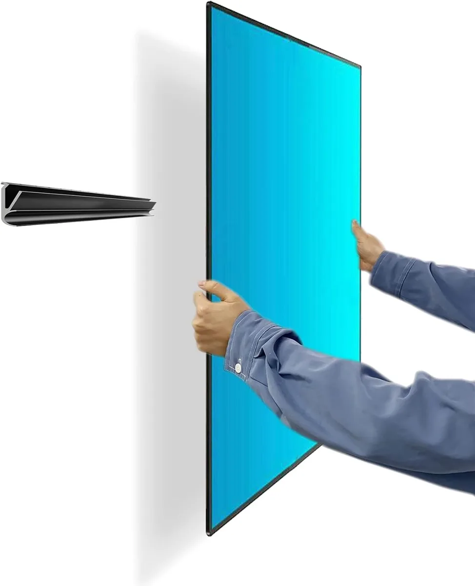 A flat metal wall bracket with a horizontal rail and VESA mounting arms, matte black finish