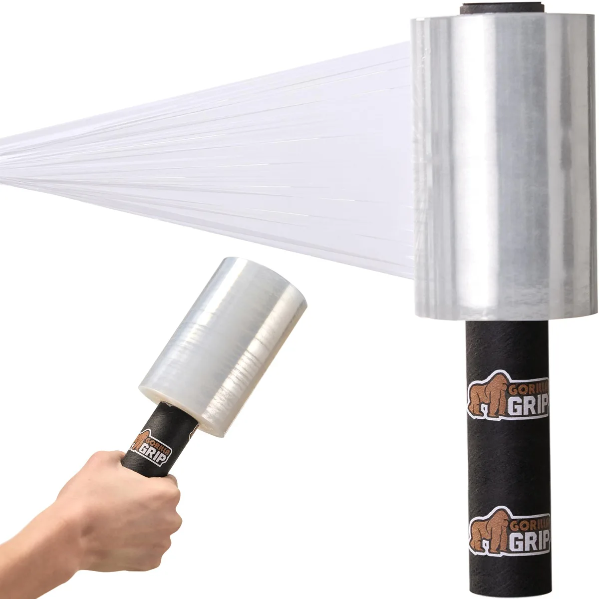 Clear plastic stretch film roll five inches wide with integrated handle