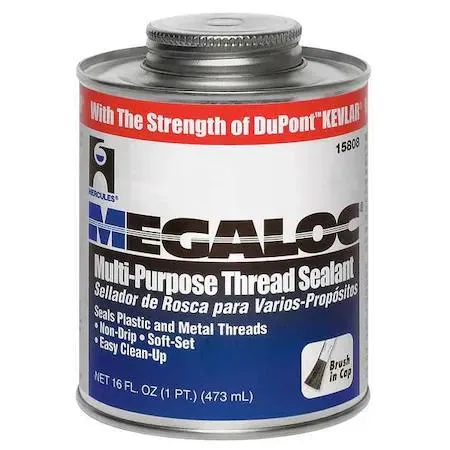 Blue brush-top can of Megaloc pipe thread sealant, 19.2 fl oz