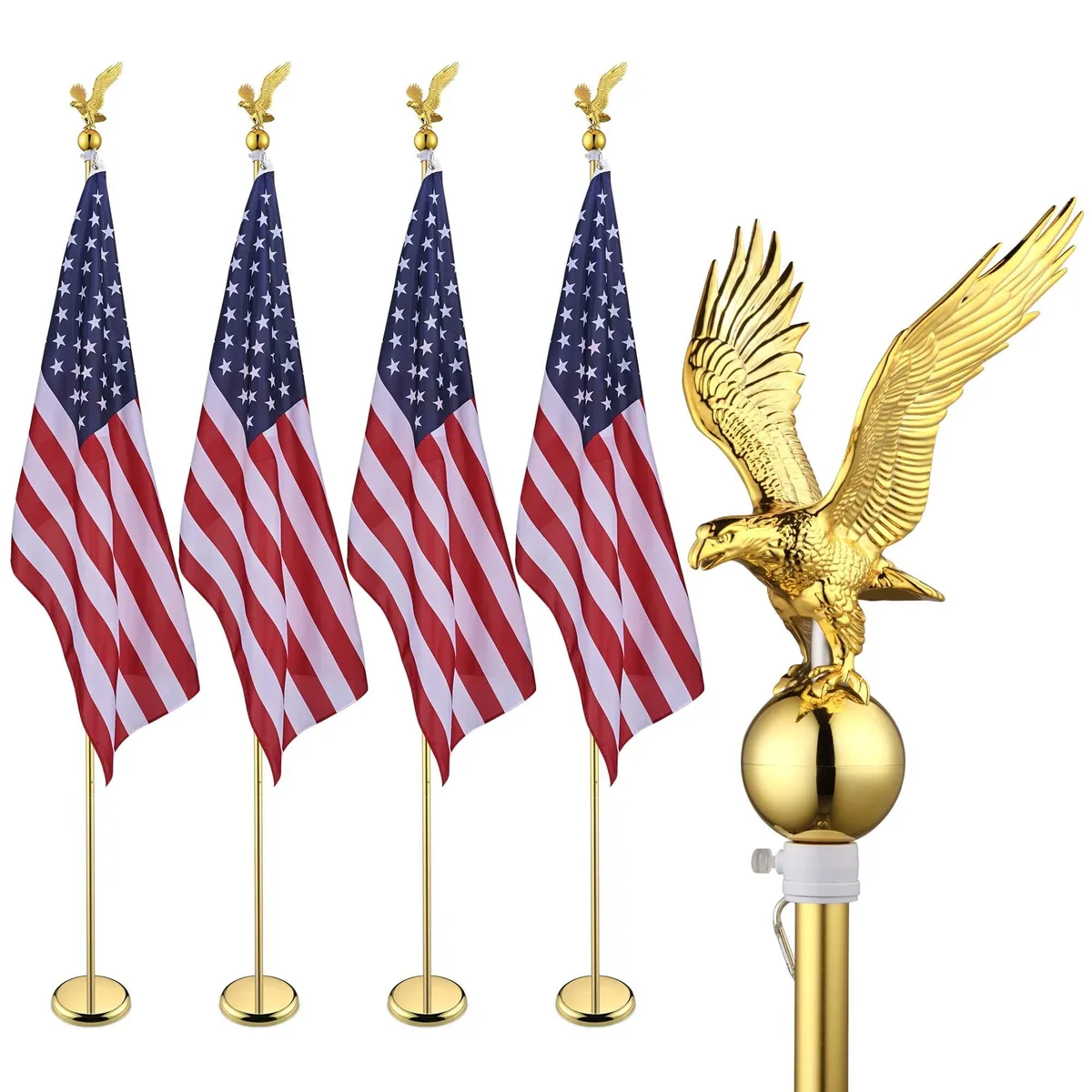 Yescom USA, Inc. Yescom USA, Inc. 8 ft Indoor Flag Pole Kit Eagle Topper Gold 4 Pack Part 22FLP015-8-PT-15-2X2 — product photo