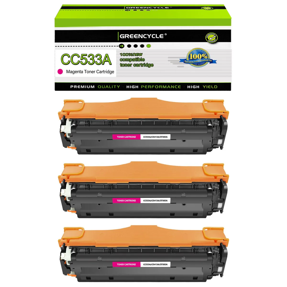 GREENCYCLE GREENCYCLE 304A CC533A Magenta Toner Cartridge 3 Pack — product photo