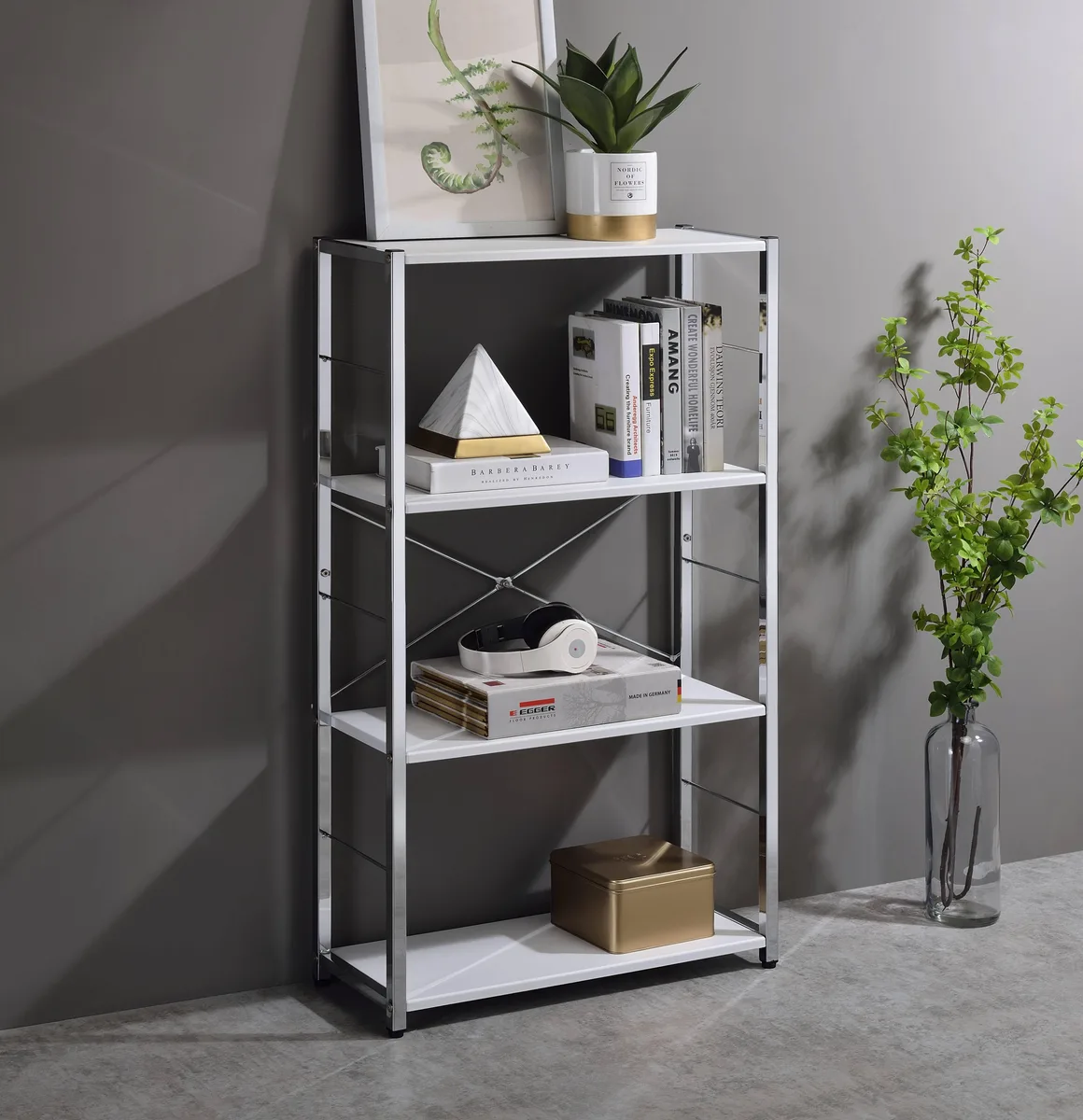 tuphen tuphen White Chrome 4-Tier Bookshelf 22"L x 9"D x 13"H — product photo