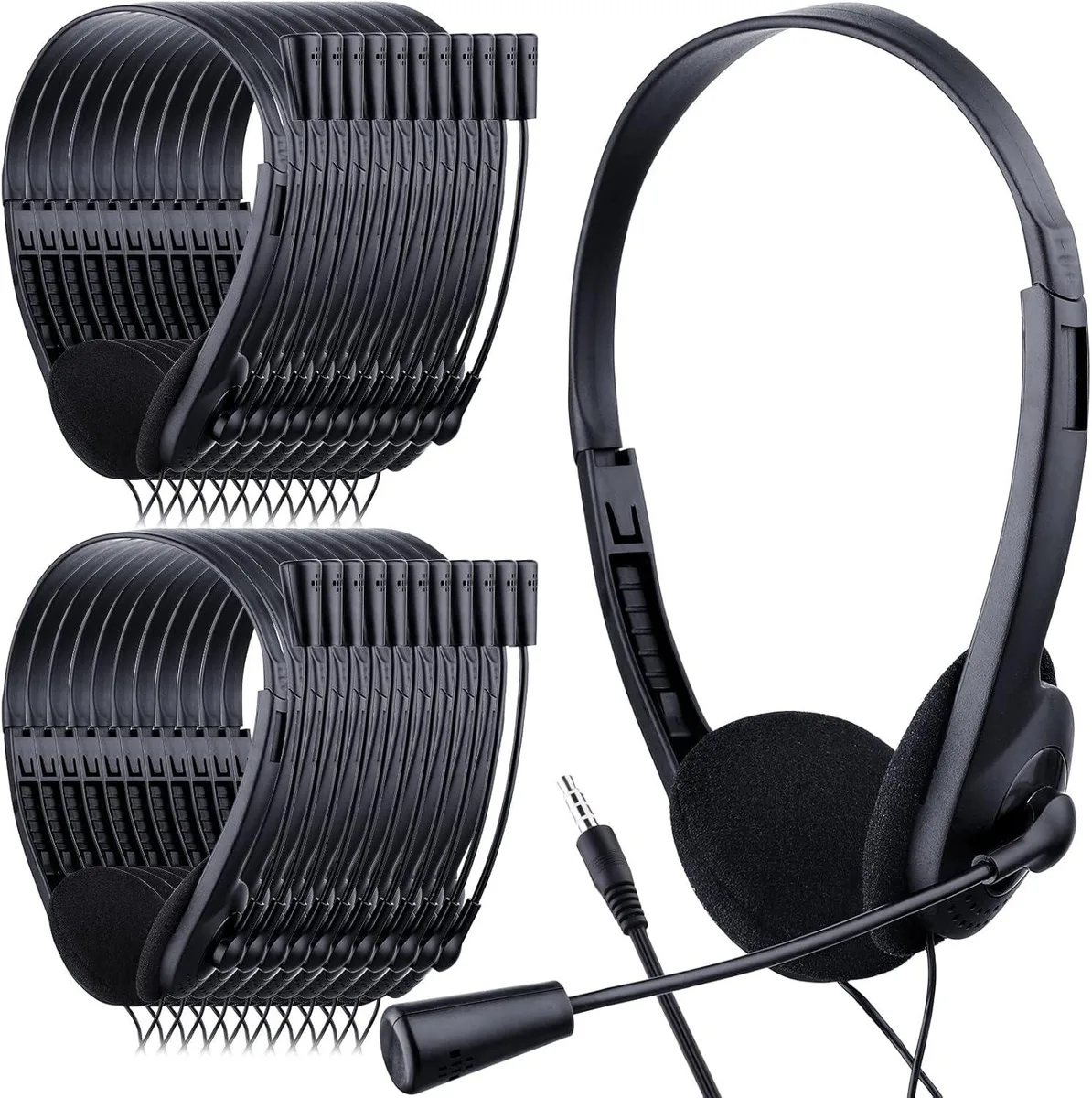 BFKK BFKK 30 Pack Classroom Headphones with Microphone 3.5 mm Jack Plastic Stem — product photo