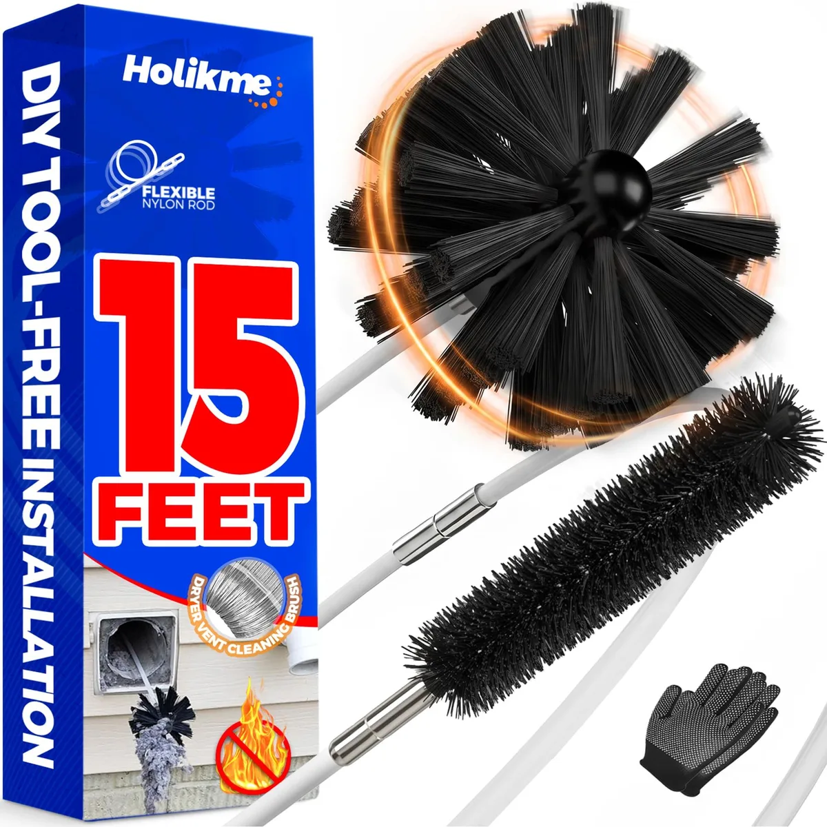 Metra 15 ft dryer vent cleaning kit with brush rods drill attachment and gloves