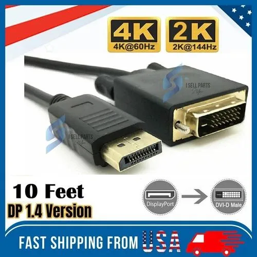 NShi NShi DisplayPort to DVI-D Dual Link Cable 10 ft 1080p 60Hz Gold Plated — product photo