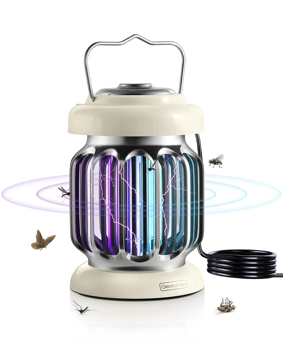 Rectangular black ABS bug zapper with dual UV bulbs and removable tray