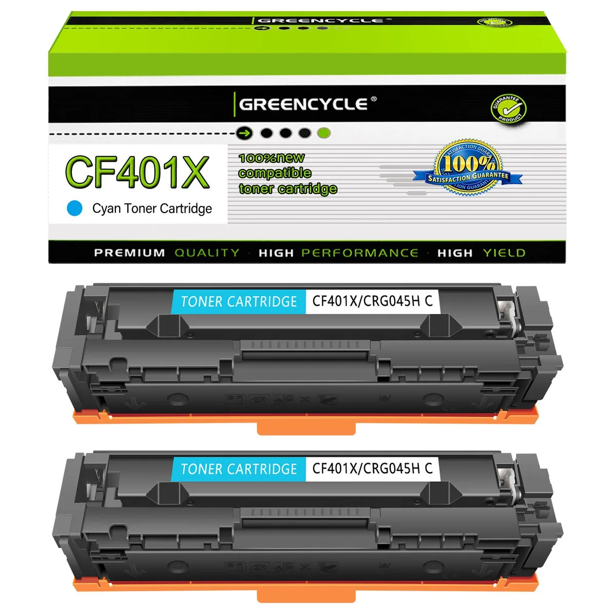 GREENCYCLE GREENCYCLE CF401X Cyan Toner Cartridge 2 Pack 2300 pages — product photo