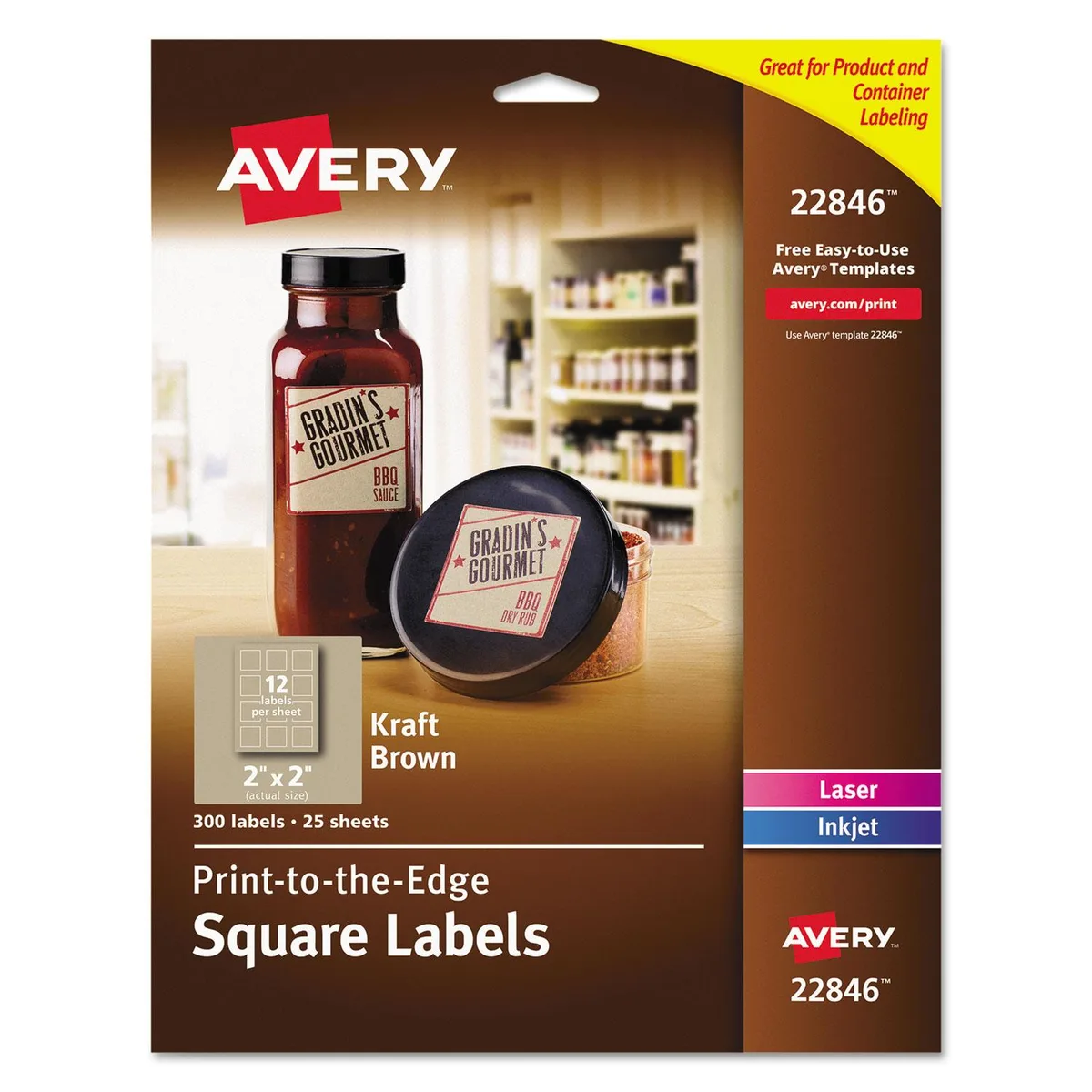 Avery Avery 22846 Kraft Brown Square Labels 2x2 300/Pack — product photo