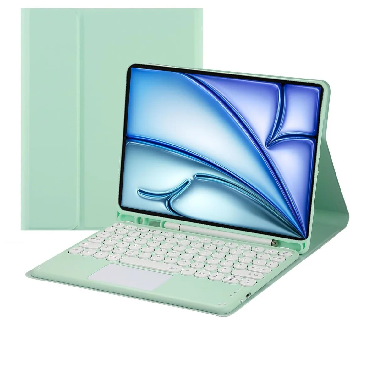 Timoom Timoom A3266 Magnetic Bluetooth Keyboard Case with Trackpad and Pencil Holder for iPad Air 11" and 10.9" Green — product photo