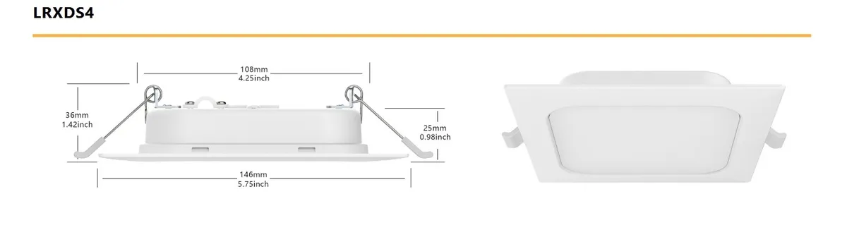 Square ultra-thin LED downlight, white finish, 4 inch recessed form