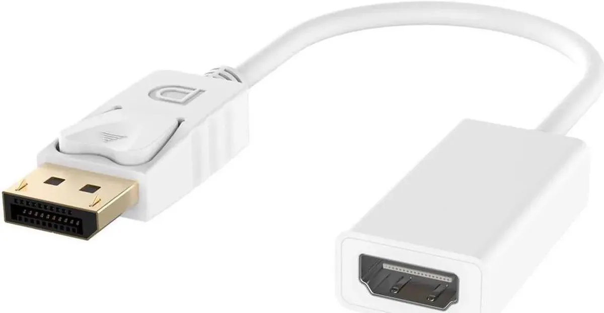 White passive DisplayPort to HDMI adapter with gold connectors