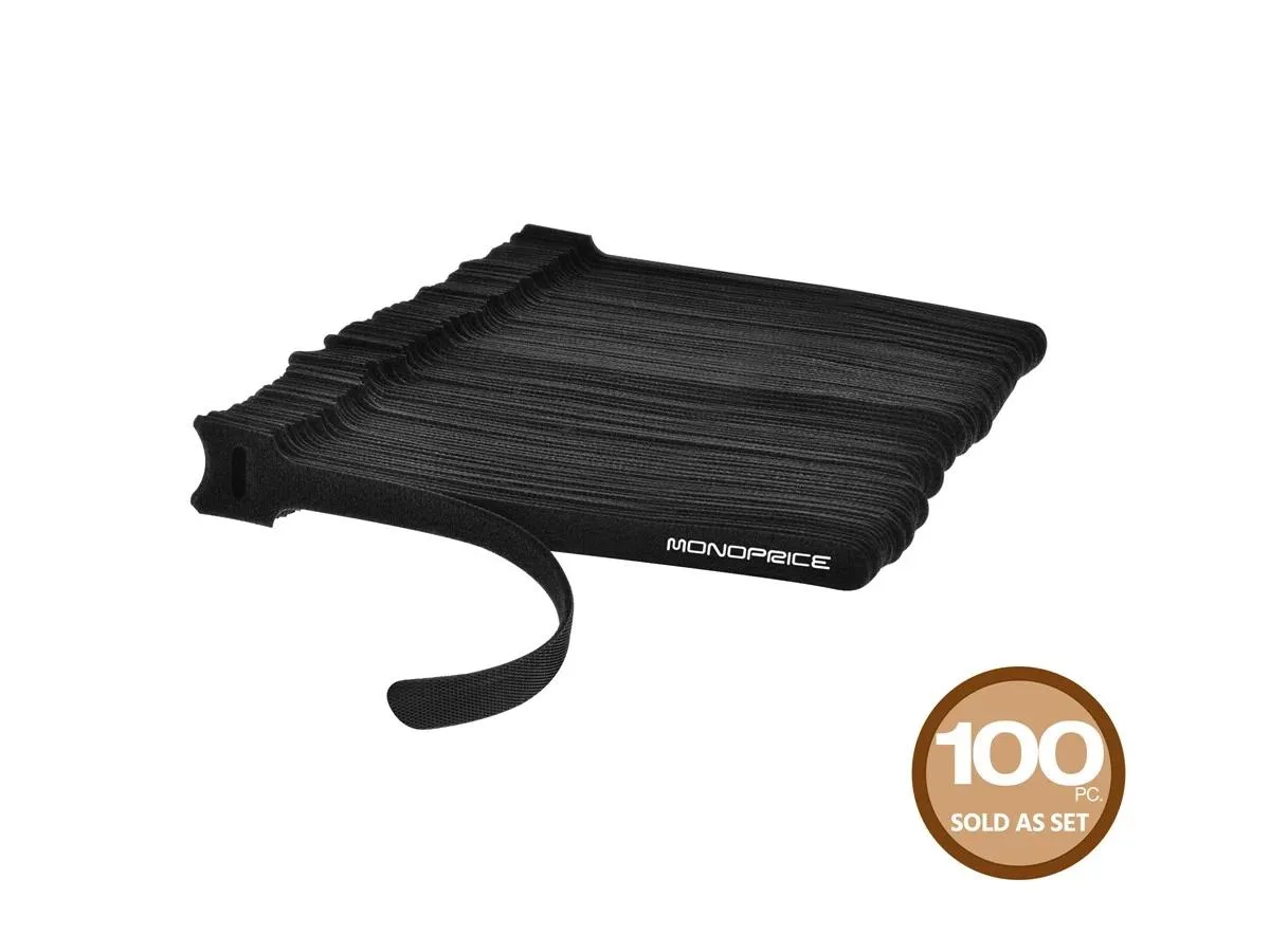 Black hook-and-loop cable ties on a roll, 6 inch, 100 pieces