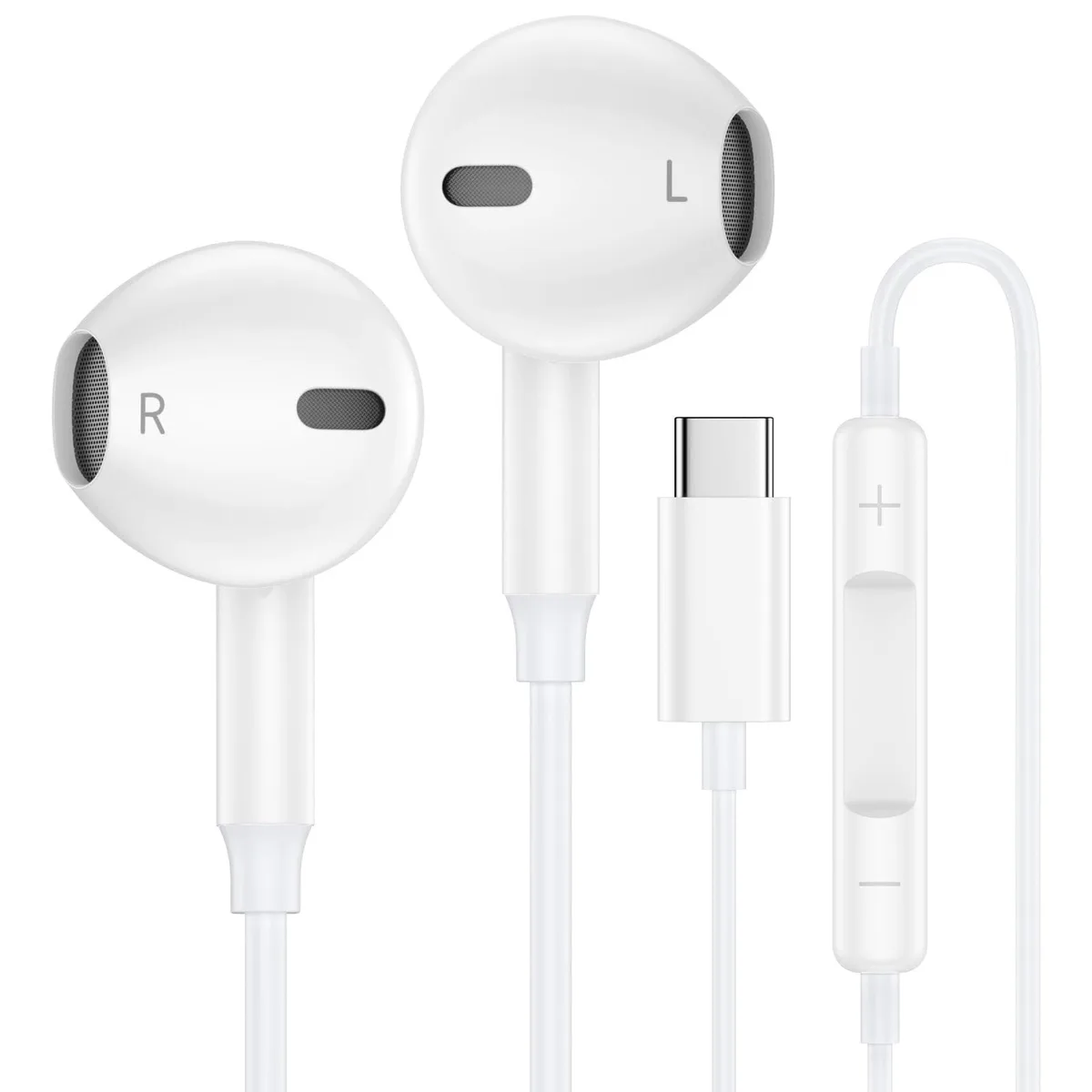 ABCPOW ESC01 USB-C Wired Earbuds White 14.2mm Driver — product photo
