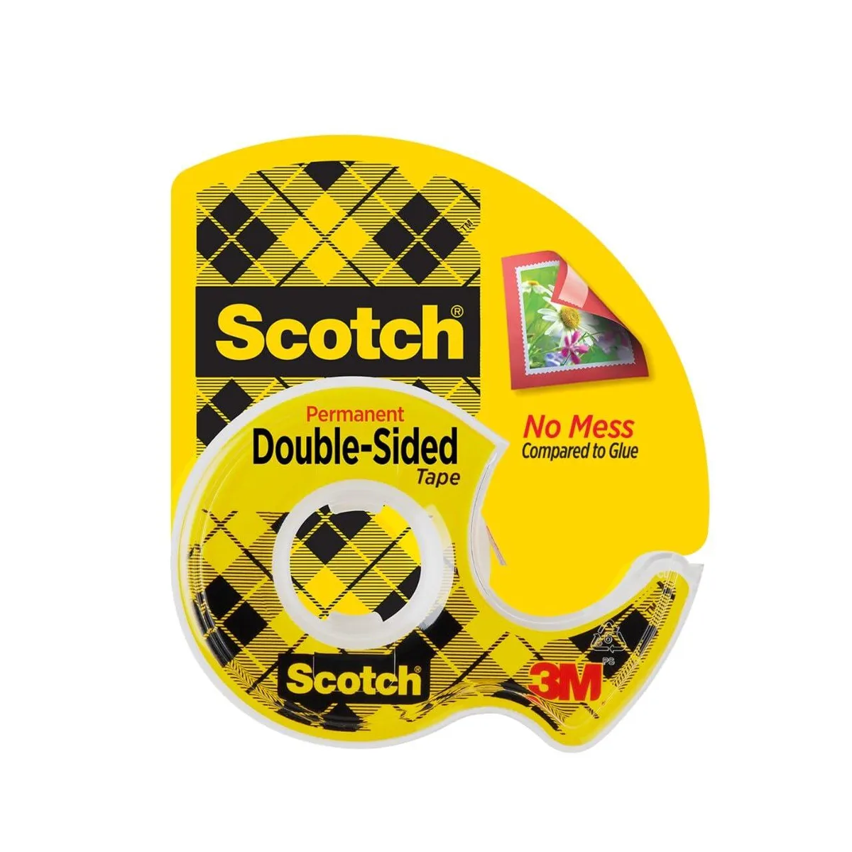 Clear double-sided tape roll in plastic dispenser, .5 in wide, 250 in long
