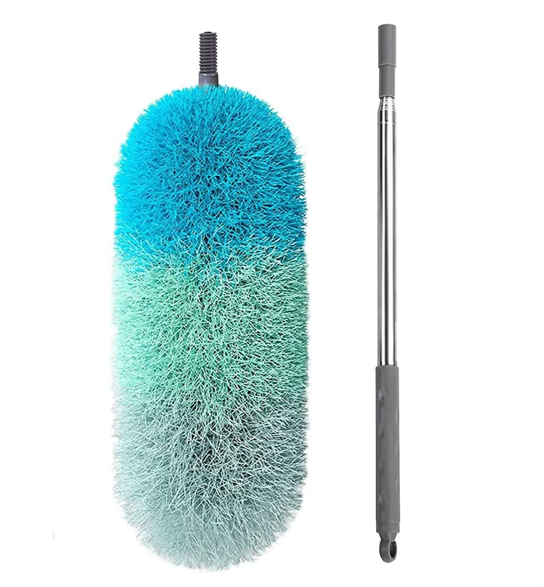 White microfiber duster head on 100-inch extendable pole, bendable head, detachable for washing