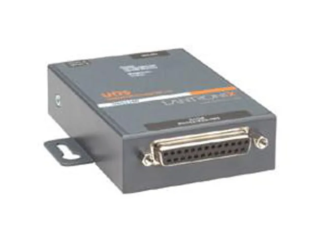 Small black rectangular network device with single RJ-45 port, wall-mountable design