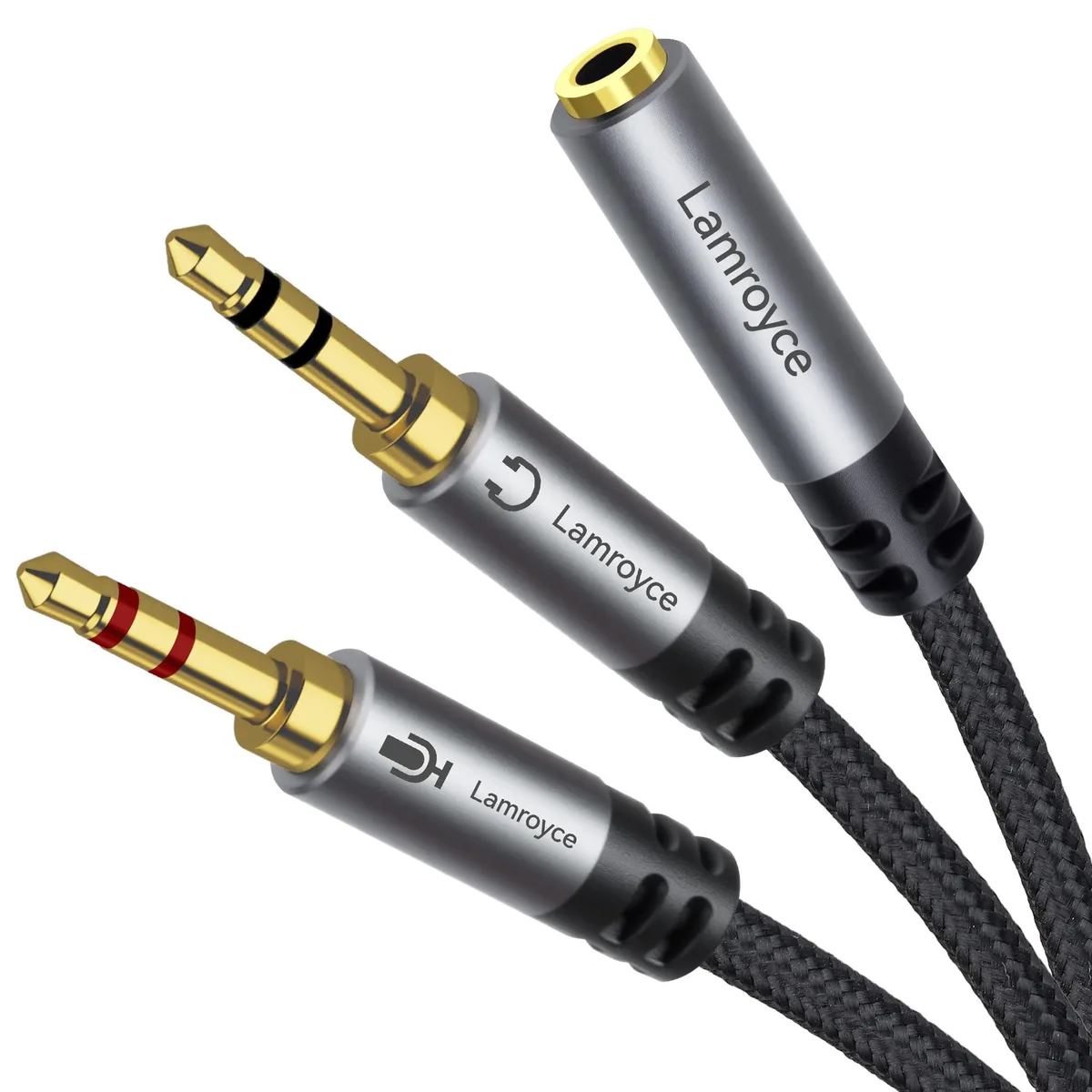 Lamroyce 3.5 mm TRRS female to dual TRS male audio adapter 1 ft — product photo