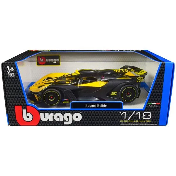 BBURAGO BBURAGO Bugatti Bolide Yellow and Carbon Gray 1/18 Diecast Vehicle — product photo