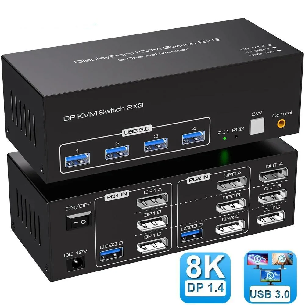 ESTONE ESTONE SW233-3DP 3-Port DisplayPort KVM Switch 8K 60Hz 4K 120Hz 4 USB 3.0 — product photo