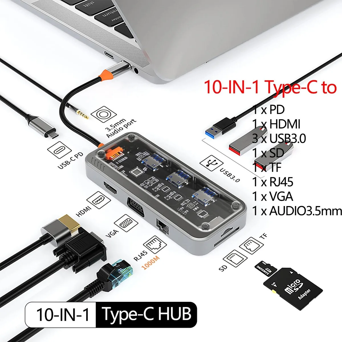 LUOM LUOM SW10V-Pro 10-in-1 USB-C Docking Station Gray — product photo