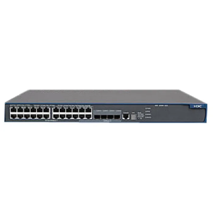 Silver rack-mount network switch with 24 front ports