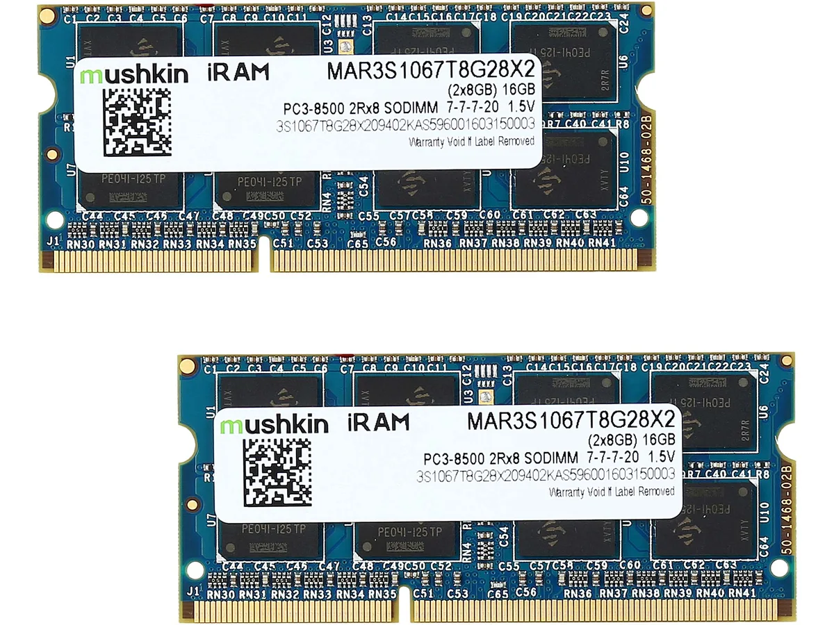 Mushkin Enhanced Mushkin Enhanced MAR3S1067T8G28X2 16GB (2 x 8GB) DDR3 1066 SO-DIMM memory upgrade — product photo
