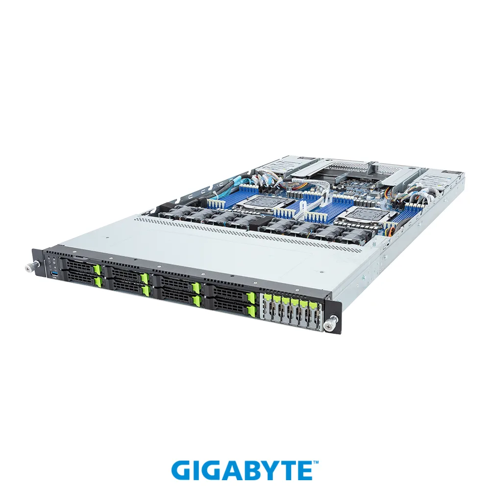 GIGABYTE GIGABYTE R183-Z95-AAD1 barebone server AMD EPYC 9004 1U DP 6-Bay E1.S NVMe + 8-Bay Gen5 NVMe/SATA/SAS-4 — product photo