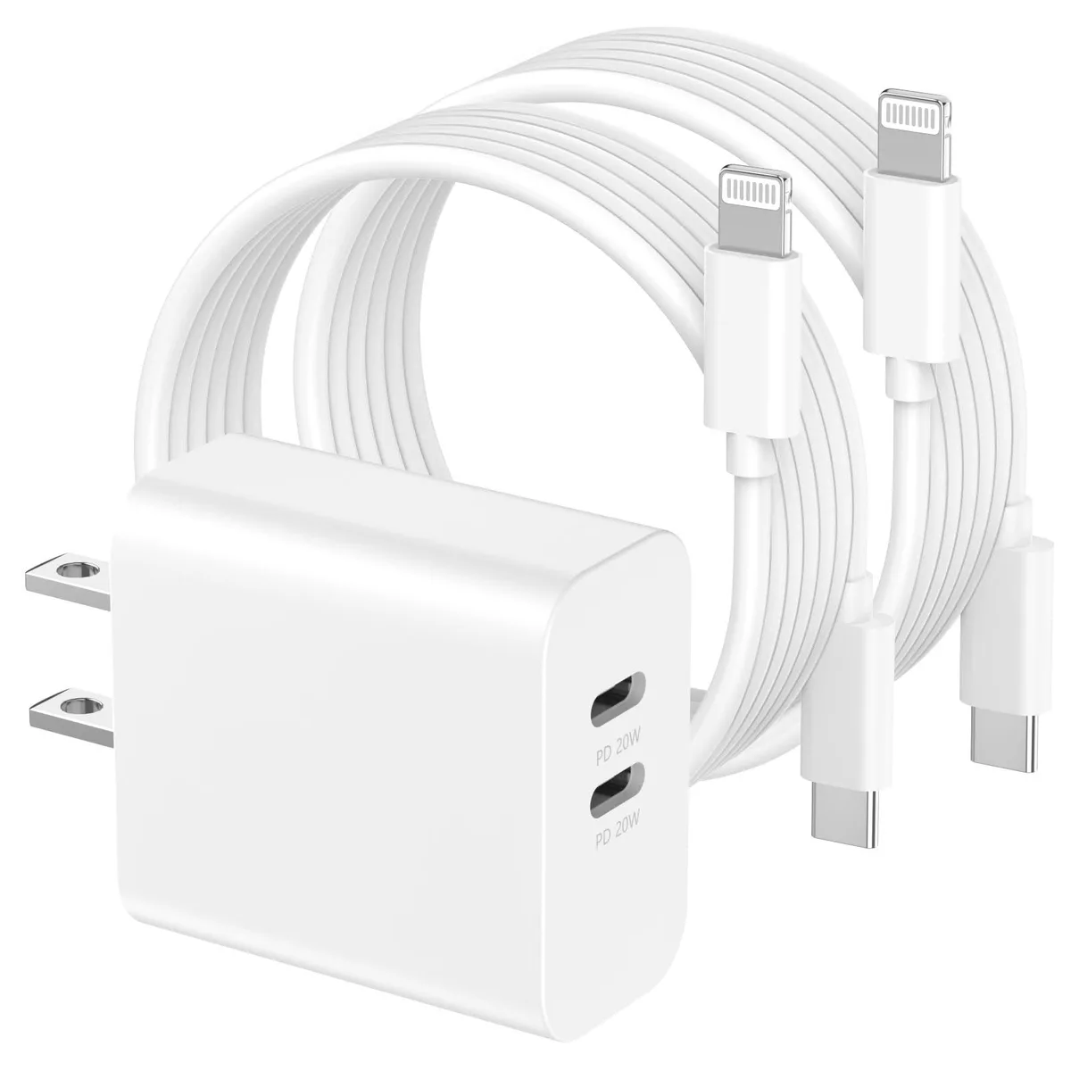  CREHAO XHD-PD20W Dual Port USB C Wall Charger 20W with 6ft Lightning Cable White — product photo