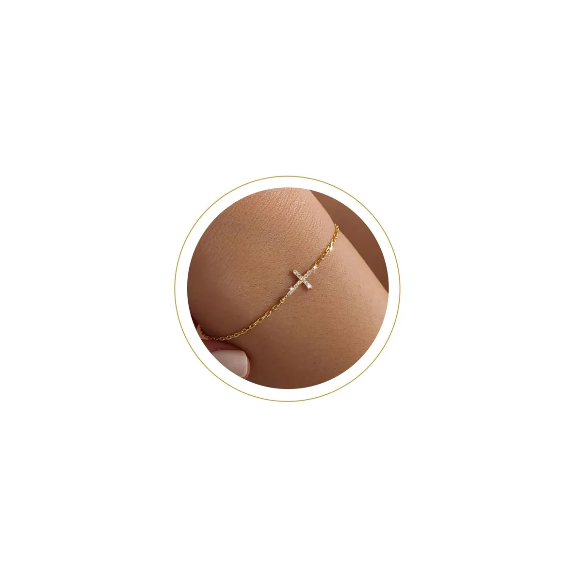  Moodear 14k Gold Plated CZ Cross Bracelet 6.5"+1.57 — product photo