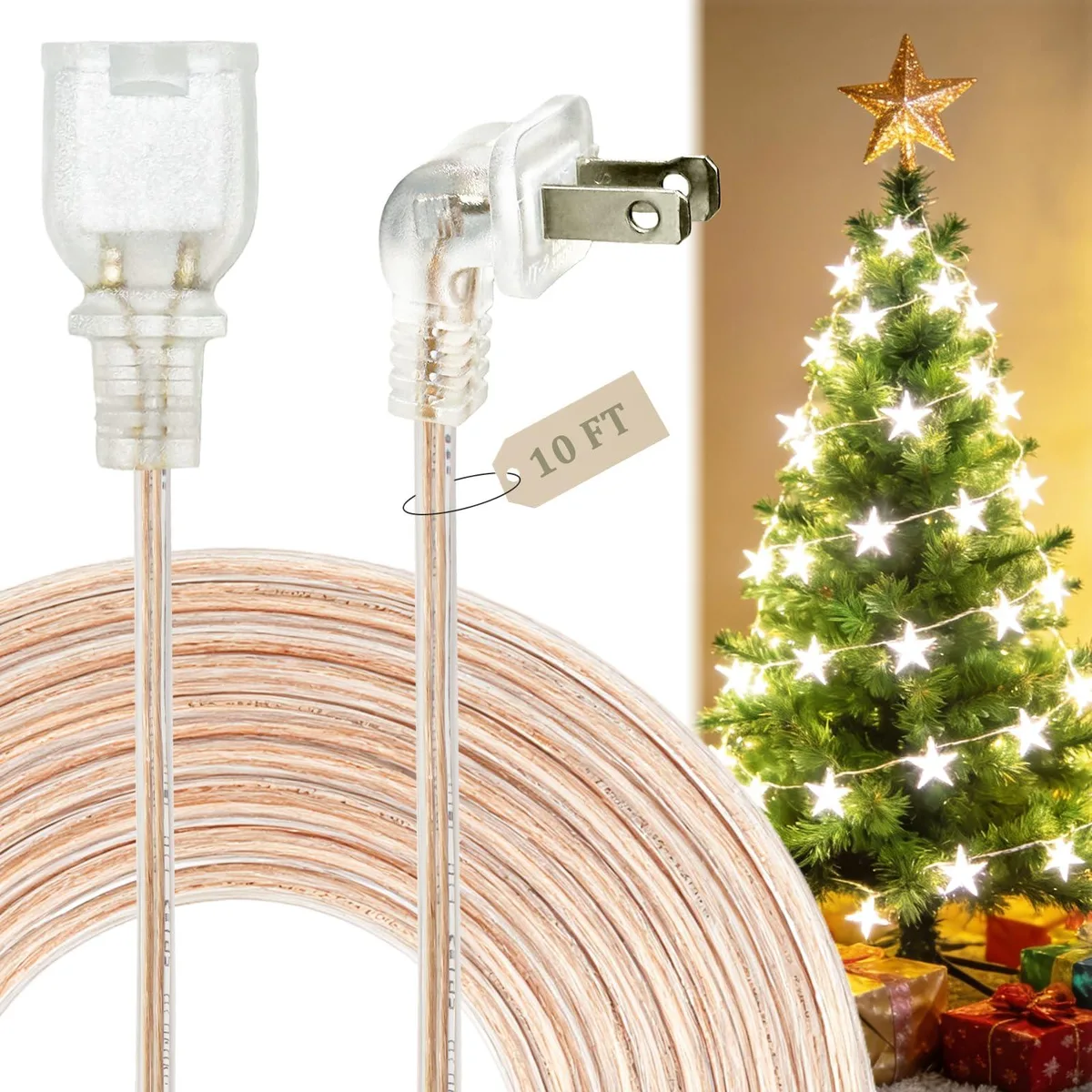  Richtmall 10 ft Clear Extension Cord 18 AWG 125 V 300 V 1250 W .79 in Flat Plug — product photo
